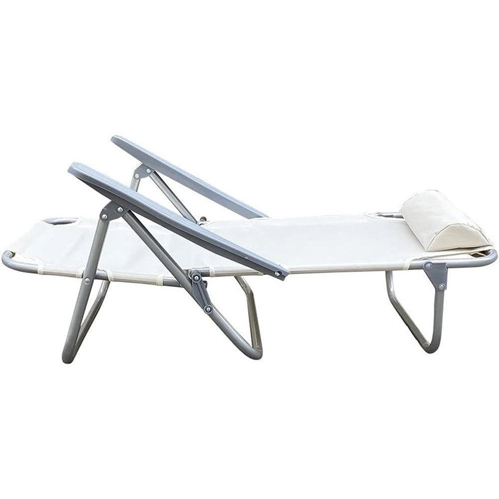 Trade Shop - Sedia Sdraio Spiaggina Mare Reclinabile In Ferro Cuscino Crema Campeggio Giardino 046039 -