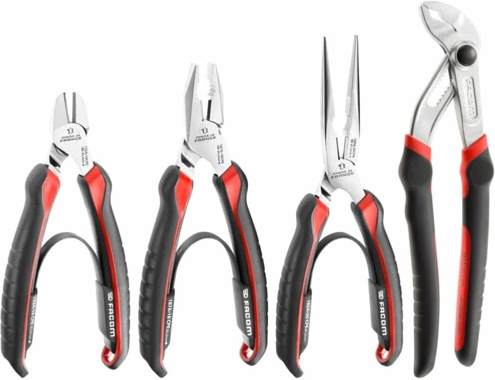 CPE.A1PB - Set di 4 pinze multipresa con bloccaggio, tagliente, a becchi semitondi