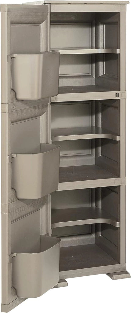 ARMADIO A COLONNA 40X43X125H CM MULTIUSO CON 3 MODULI, 3 TASCHE LATERALI E 1 ANTA LISCIA TAUPE