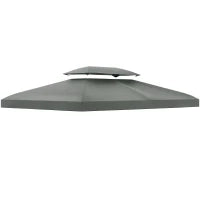 Copertura per Gazebo 4x3 m a 2 Livelli in Poliestere con Cinghie e 10 Fori di Drenaggio, Grigio Scuro