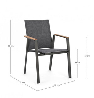 Set 4 Sedie da Giardino 59x61x88h cm con Braccioli Cameron Antracite
