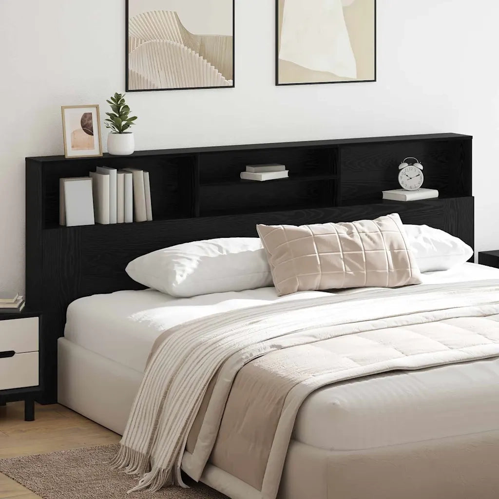 Testata del letto-Testiera con Contenitore Rovere Nero 220 x 19 x 101,5 cm