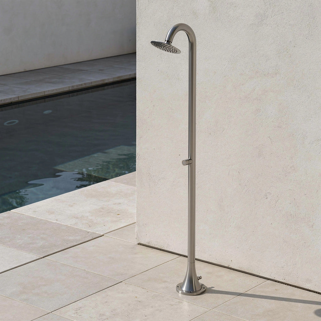 Sined Doccia Inox Luna Tmp Inox Doccia In Acciaio Inox Doppio Attacco Acqua Fredda Laterale o Inferiore Doccia Acqua Fredda Temporizzata Con Soffione e Miscelatore Tondo Inox