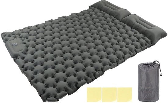 Matrimoniale Matrassina per Campeggio con Funzione di Inflazione a Pedale - Impermeabile - Resistente al Lavoro - Nylon - 196 x 125 x 9 cm - Compresa la Cuscina - Ideale per Viaggi/ Escursioni - Matrimoniale per Campeggio