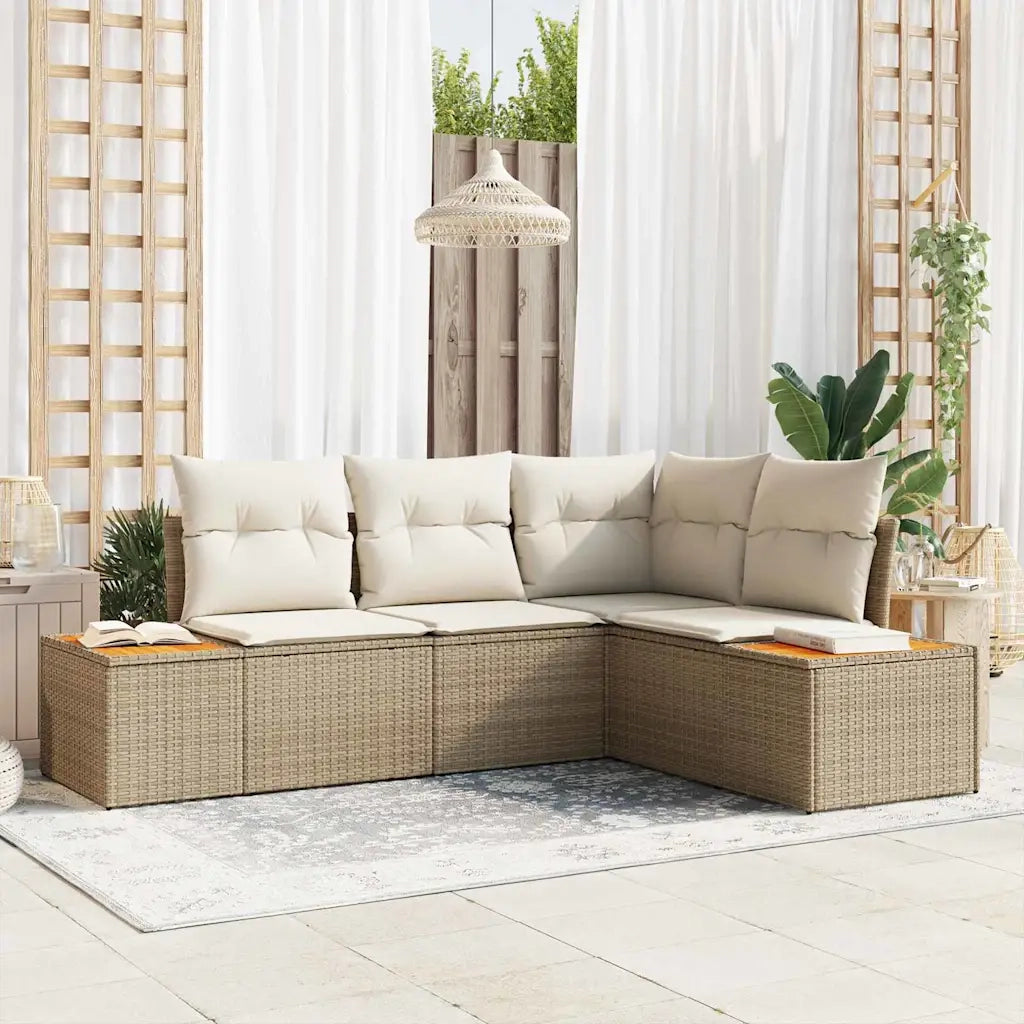 Set Divano da Giardino con cuscino 5 pcs Beige Poly Rattan