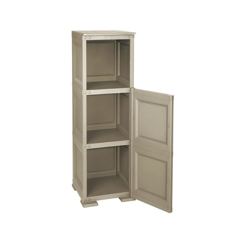 MOBILE 2 MODULI TAUPE 40X43X125 CM CON ANTE TRAFORATE E 1 MODULO SCAFFALE – CONTENITORE VERTICALE ORGANIZZAZIONE CASA PER INGRESSO E ZONA GIORNO