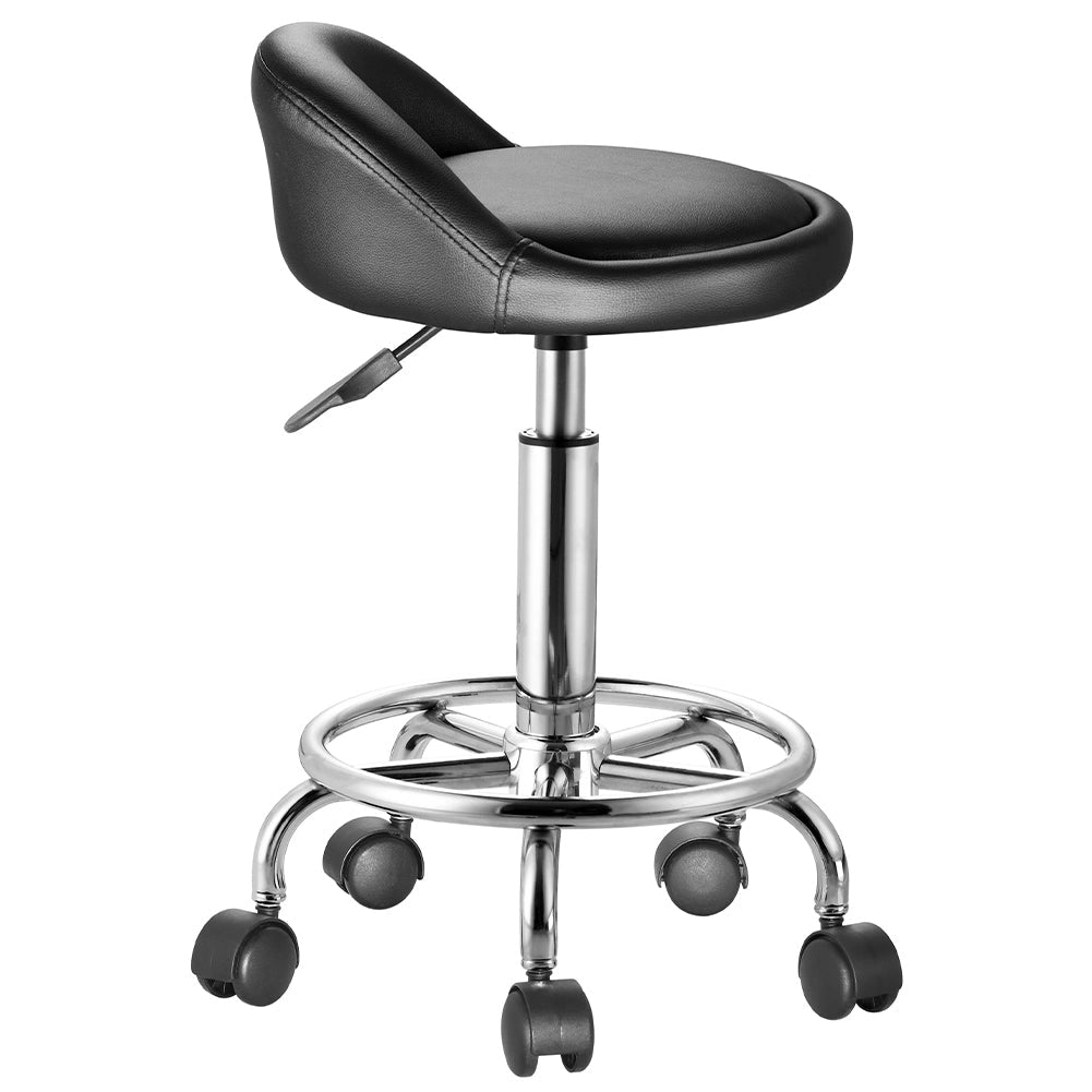 Sgabello con ruote Nero Seduta imobottita e Schienale Basso, Base Acciaio 360