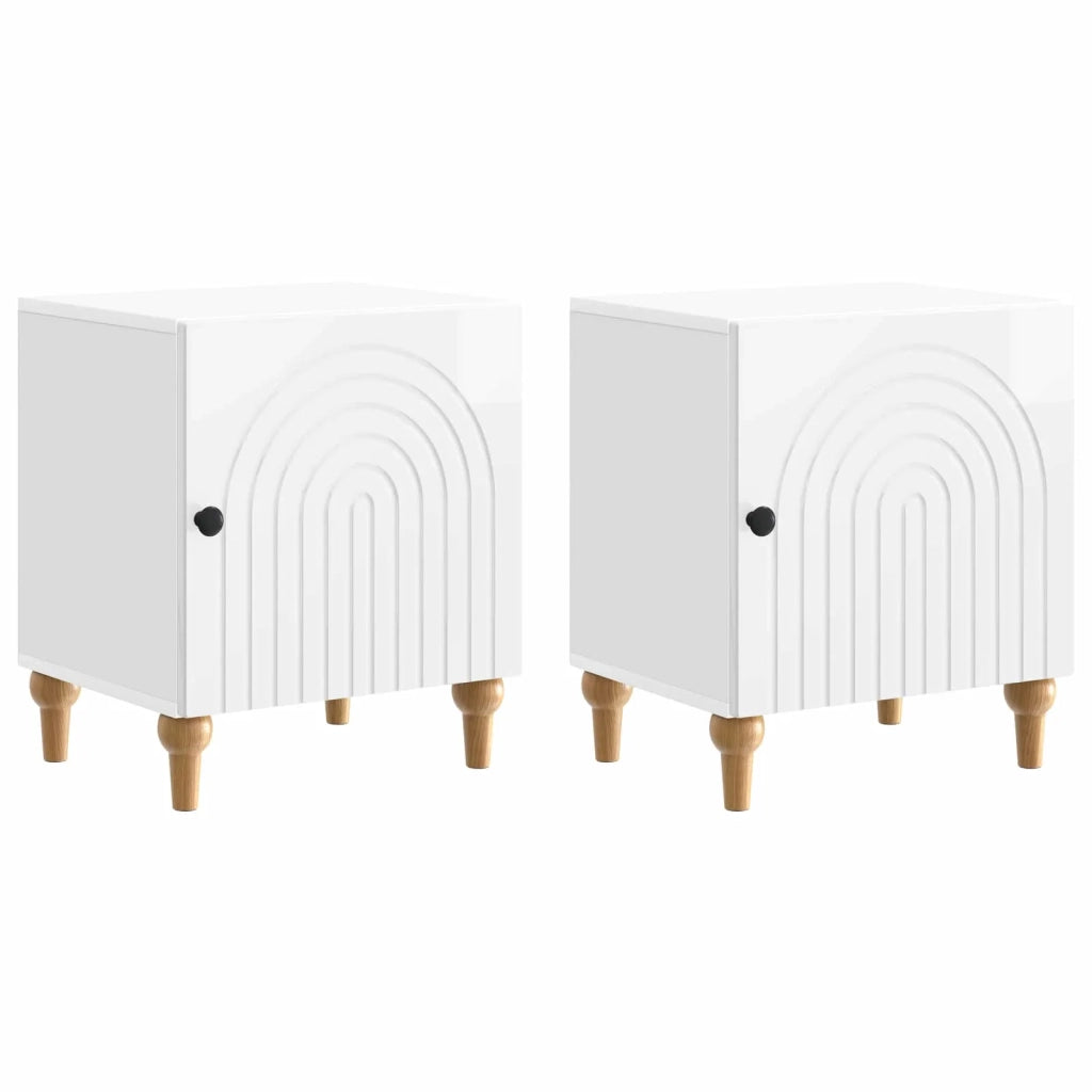 Set di 2 Comodini | Armadio da Notte | Mobiletto da notte Bianco Lucido 43 x 34,5 x 50 cm
