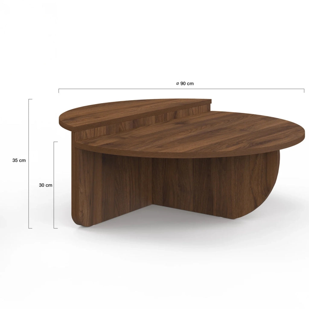 IDMarket - Set di 2 tavolini rotondi asimmetrici effetto noce GUILIA 90 cm