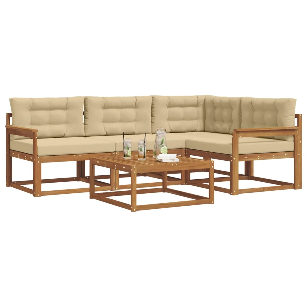 Set di divani da esterno con cuscino 5 pcs Naturale e Beige 3367536