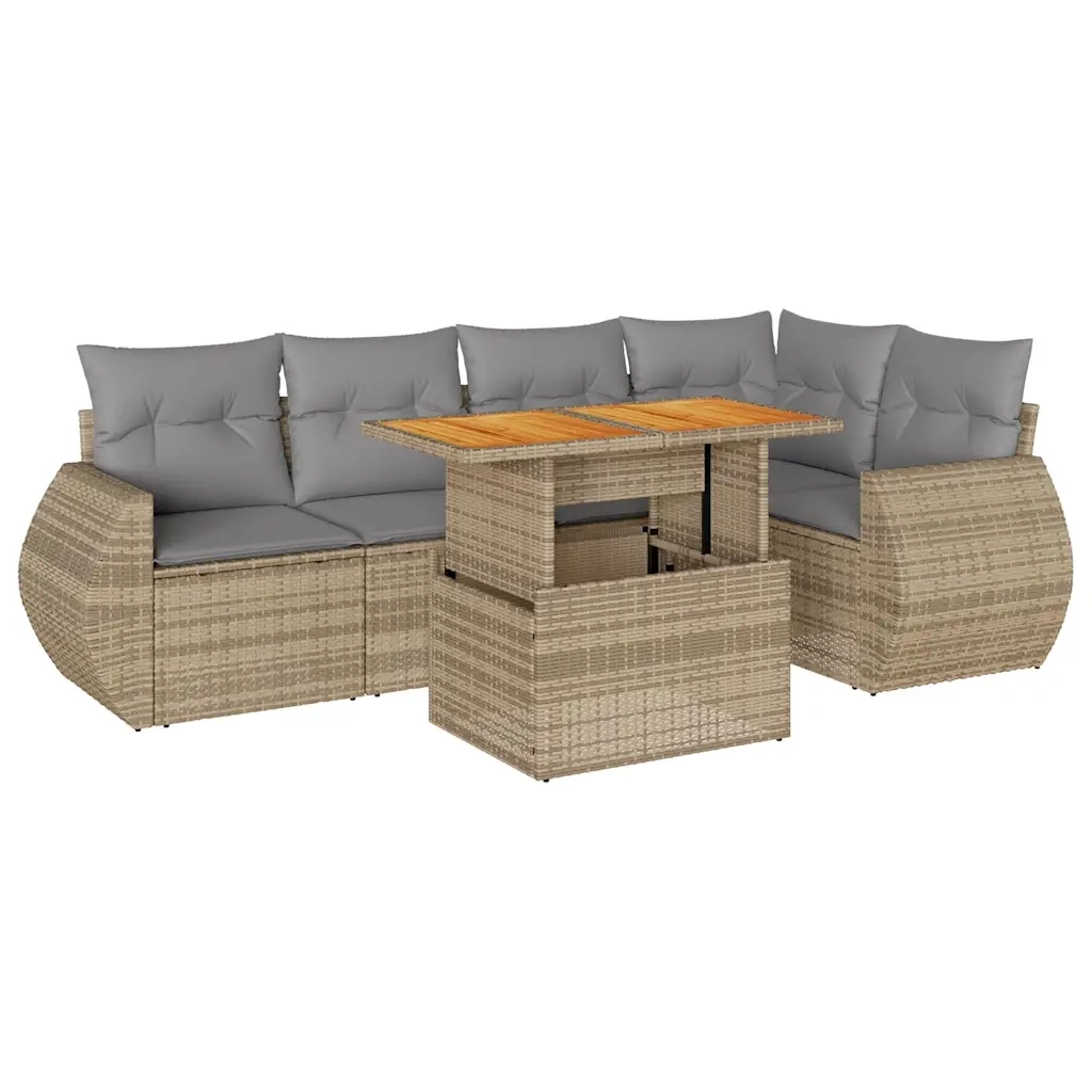 Set Divano da Giardino 6 pz con Cuscini Beige in Polyrattan 3327265