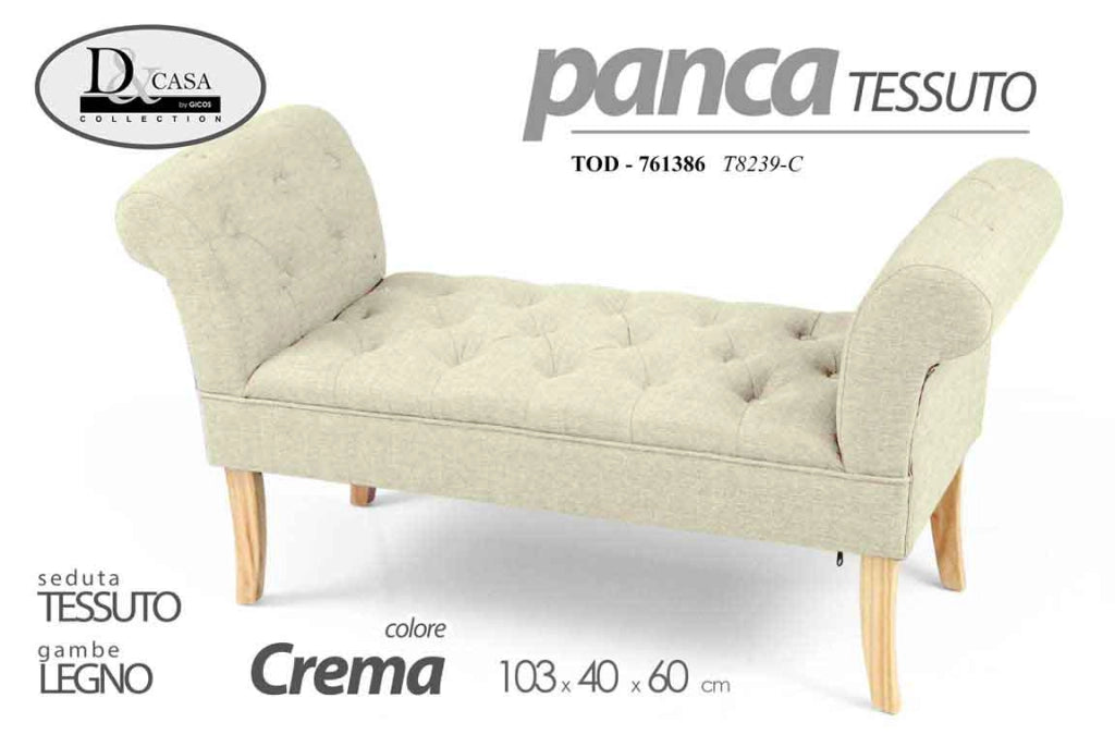 PANCA IN TESSUTO CON POGGIOLI 103 X 40 X H60CM IN COLORE CREMA