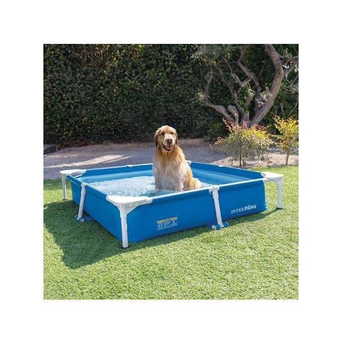 Intex 48402NP Piscina Fuori Terra Quadrata per Cani 152x152x30 cm Struttura Acciaio Pompa Filtro 1136 L-h Skimmer Rimovibile colore Blu