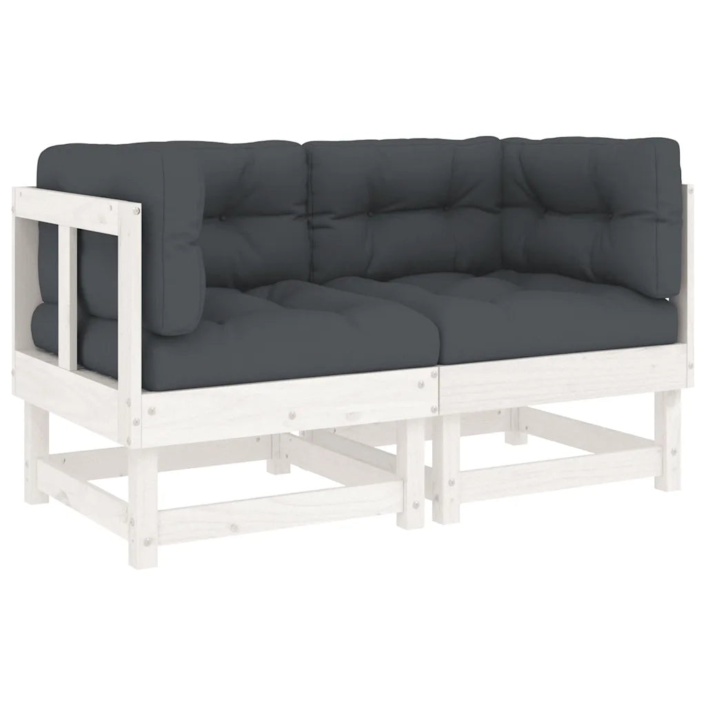 Divano componibile-Divani Angolari con Cuscini 2 pz Legno Massello di Pino Bianco 625668