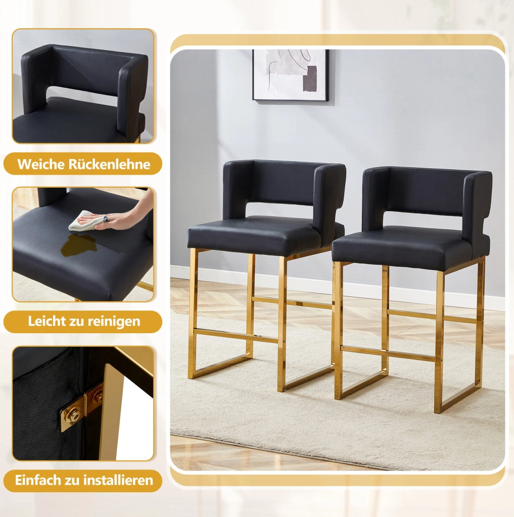 Sgabello da bar nordico nero con gambe oro, h 91,4 cm