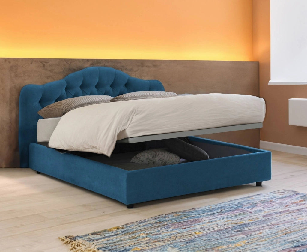 Letto Matrimoniale Arex, Letto Matrimoniale Sfoderabile Made in Italy, blu