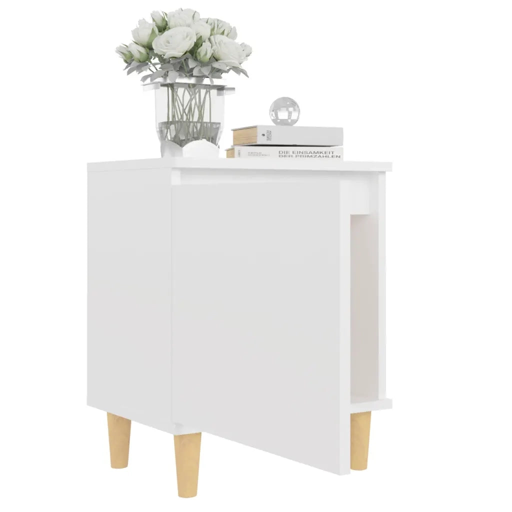 Comodino con Gambe in Legno Massello Bianco 40x30x50 cm 805815