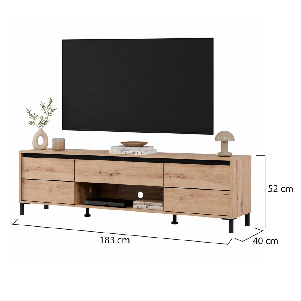 Celico, Mobile Porta tv un Cassetto, 183x40x52h cm Marrone Rovere Nodi