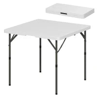 Tavolo da Campeggio Pieghevole con 2 Altezze Regolabili in HDPE e Metallo, 86x86x74 cm, Bianco