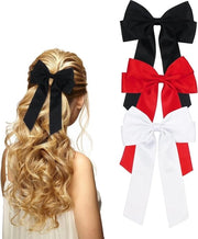 Tre Clip per Capelli con Fiocchi - Nero Bianco Rosso - Donne e Ragazze