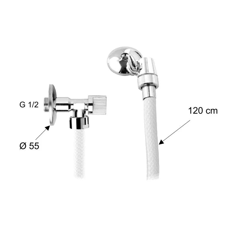 Doccetta per bidet con flessibile, rompigetto con gancio, appendino e rubinettino sottolavabo