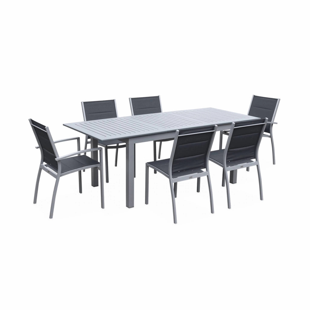 Set tavolo da giardino allungabile in alluminio con 6 sedie, grigio