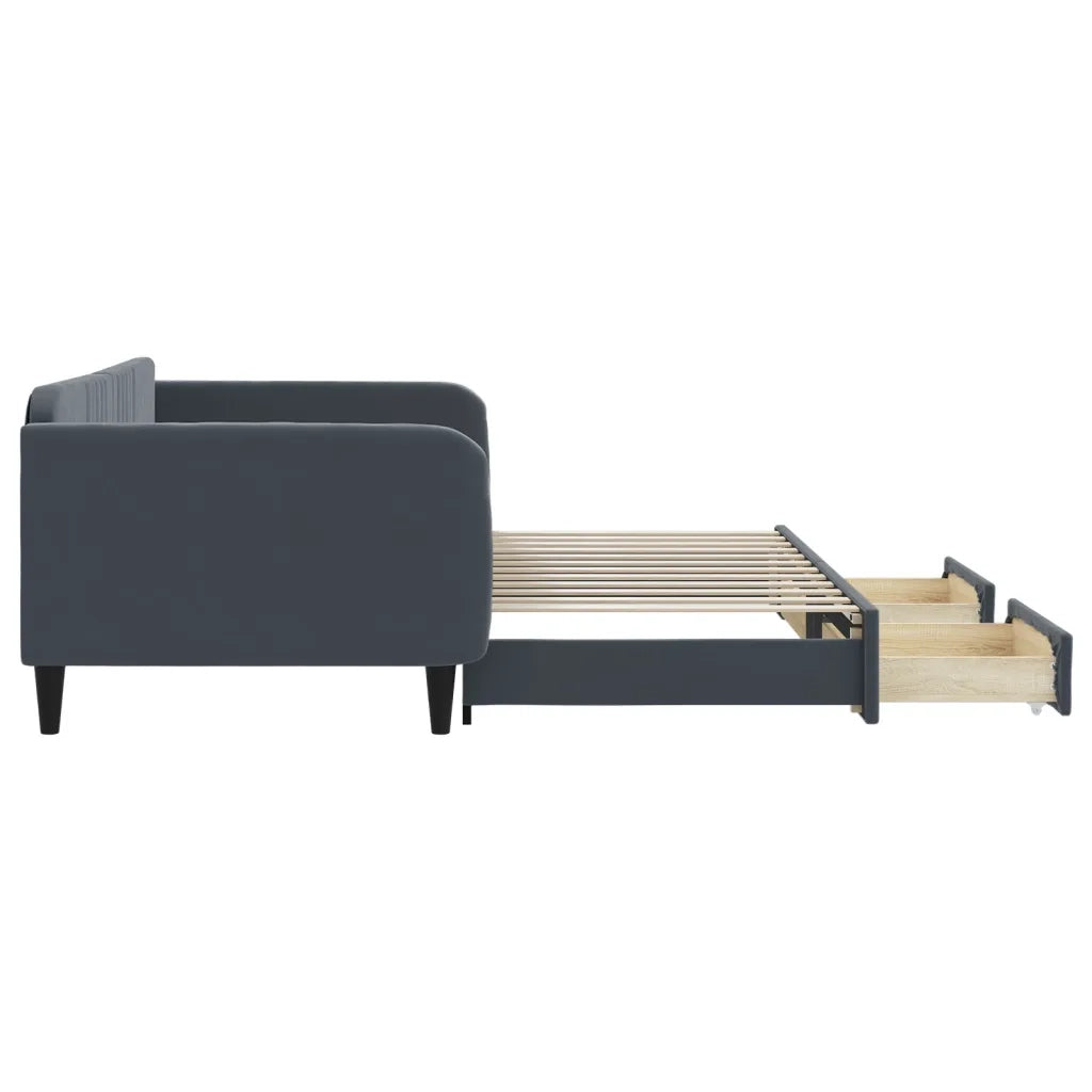 Divano Letto Estraibile Cassetti Grigio Scuro 100x200cm Velluto