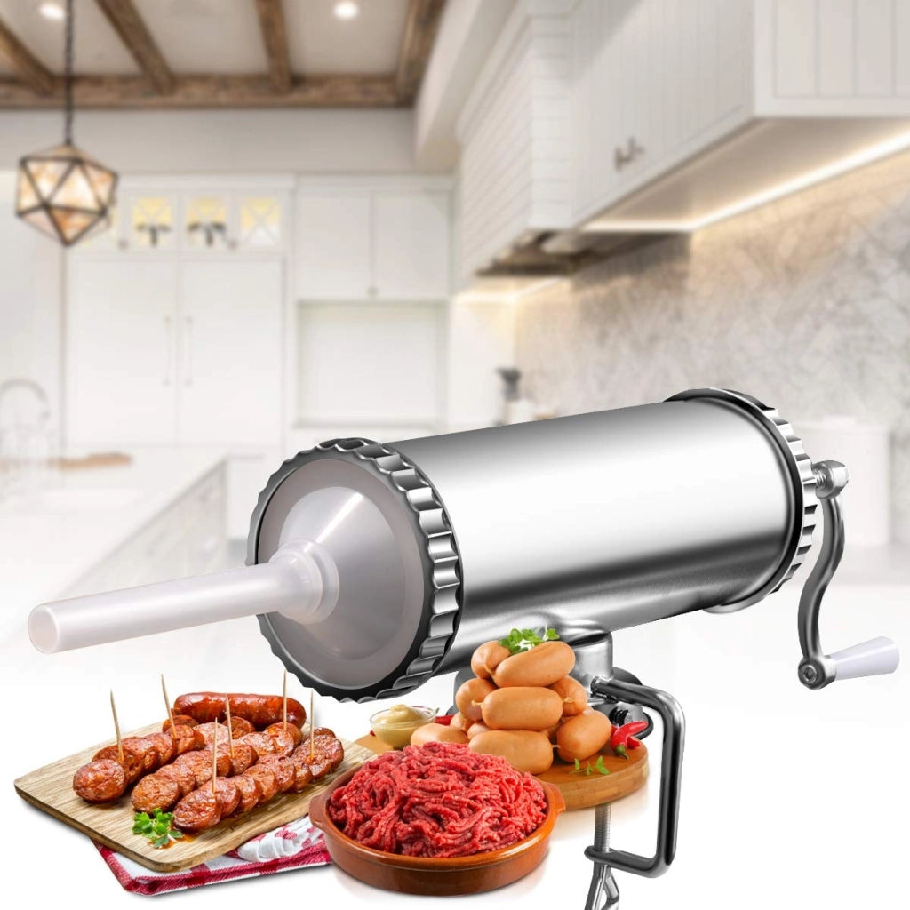 2,5kg Insaccatrice manuale per salsicce in metallo Macchina per salsiccia con 3 tubi di riempimento