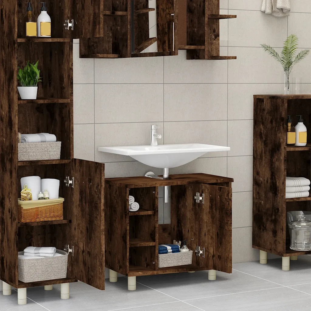 Armadietto Bagno Rovere Fumo 60x32x53,5 cm in Legno Multistrato 826372