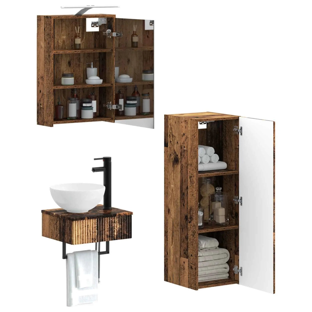 Set di Armadi da Bagno 4 pcs Legno antico 43 x 16 x 62,5 cm 3407373