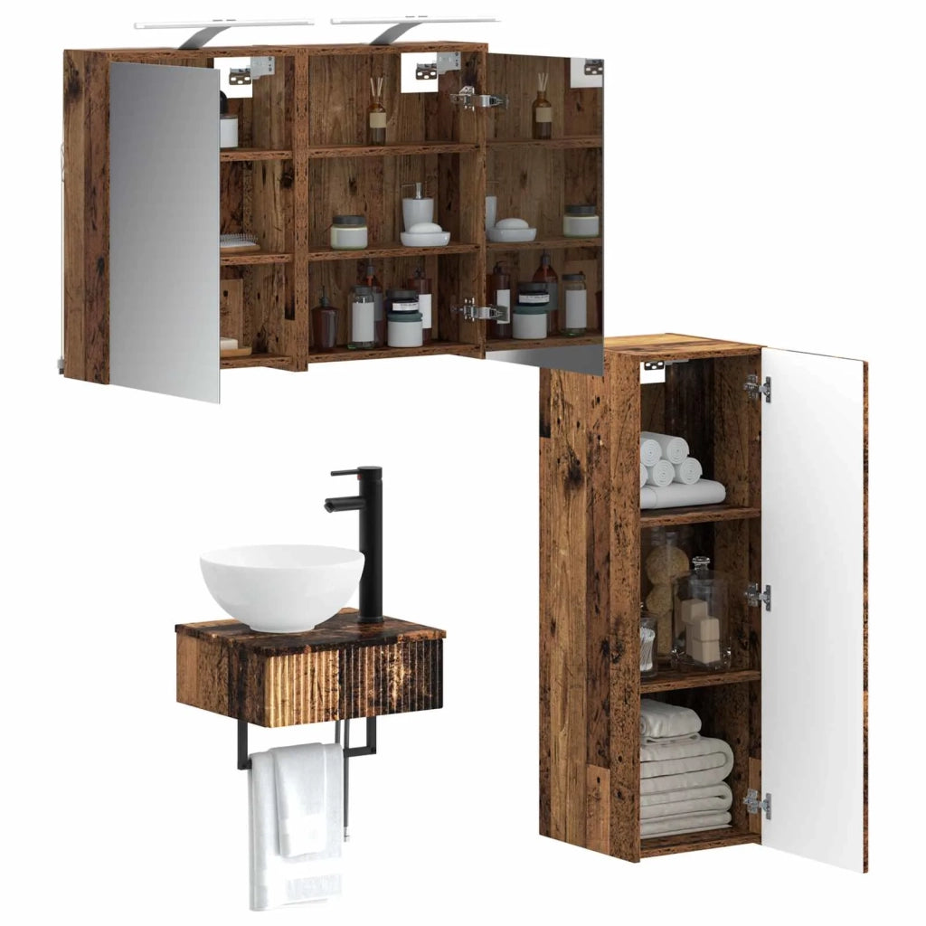 Set di Armadi da Bagno 4 pz Legno antico Legno ingegnerizzato 3407373