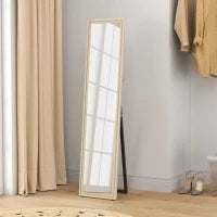 Specchio a Figura Intera con Cornice 157x37 cm, Bianco e Legno Naturale