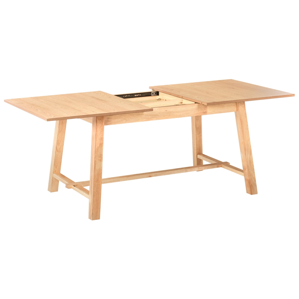 Tavolo da cucina allungabile per sala da pranzo Piano impiallacciato rettangolare Finitura naturale Gambe in legno massiccio 160/200 x 90 cm Legno di frassino chiaro