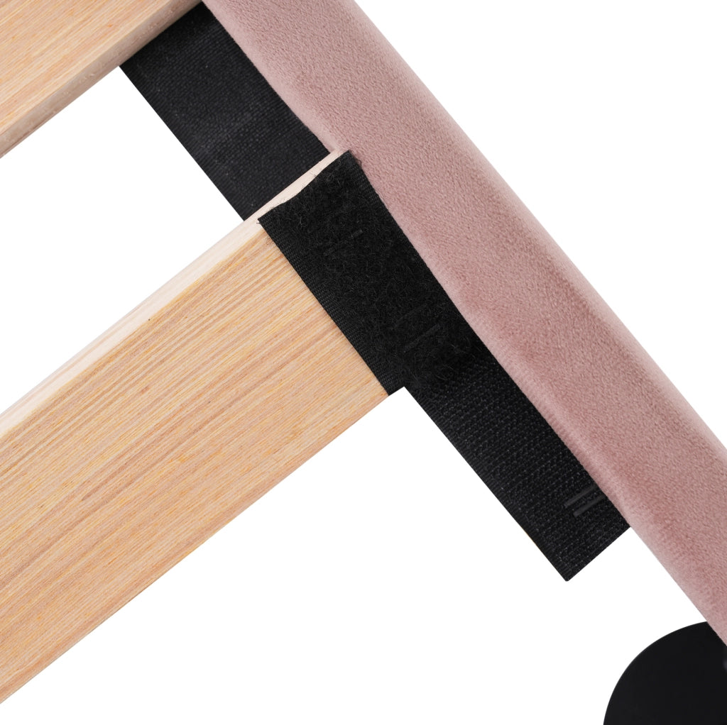 Letto imbottito 90x200 cm con ricarica USB e Type-C; velluto rosa (Senza materasso)