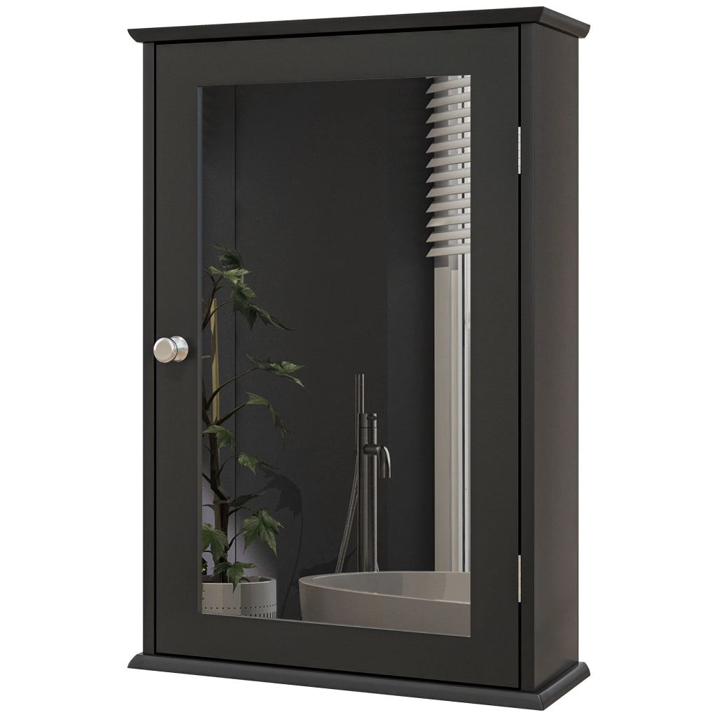 Mobiletto Bagno Pensile con Specchio e Anta a Chiusura Magnetica, 41x14x60 cm, Nero