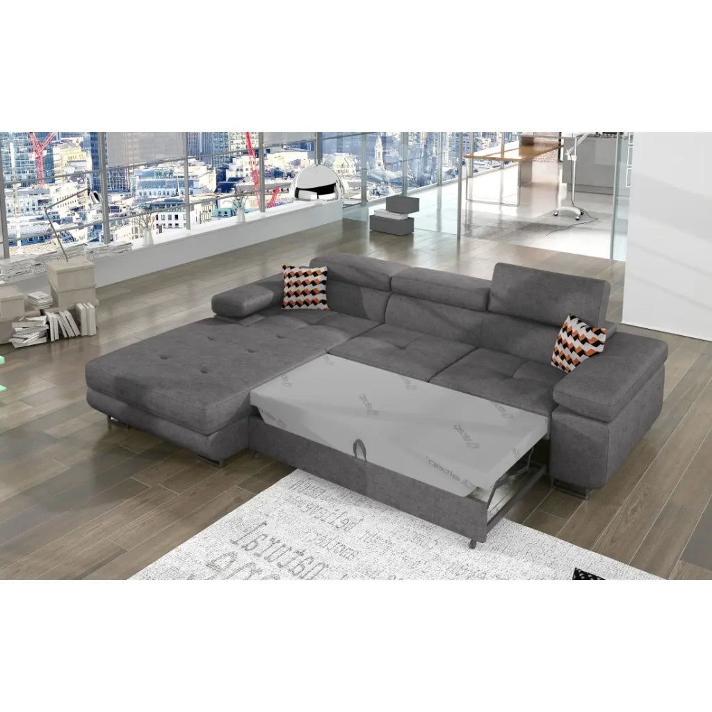 Divano ad angolo convertibile AMANDA grigio in tessuto jacquard