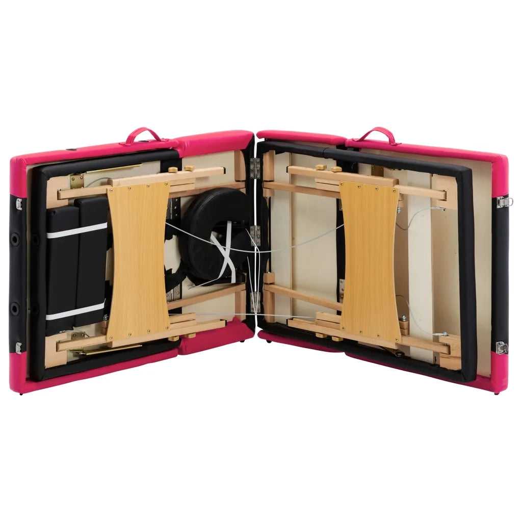 Lettino Massaggio Pieghevole a 4 Sezioni Legno Nero e Rosa CFW8739365