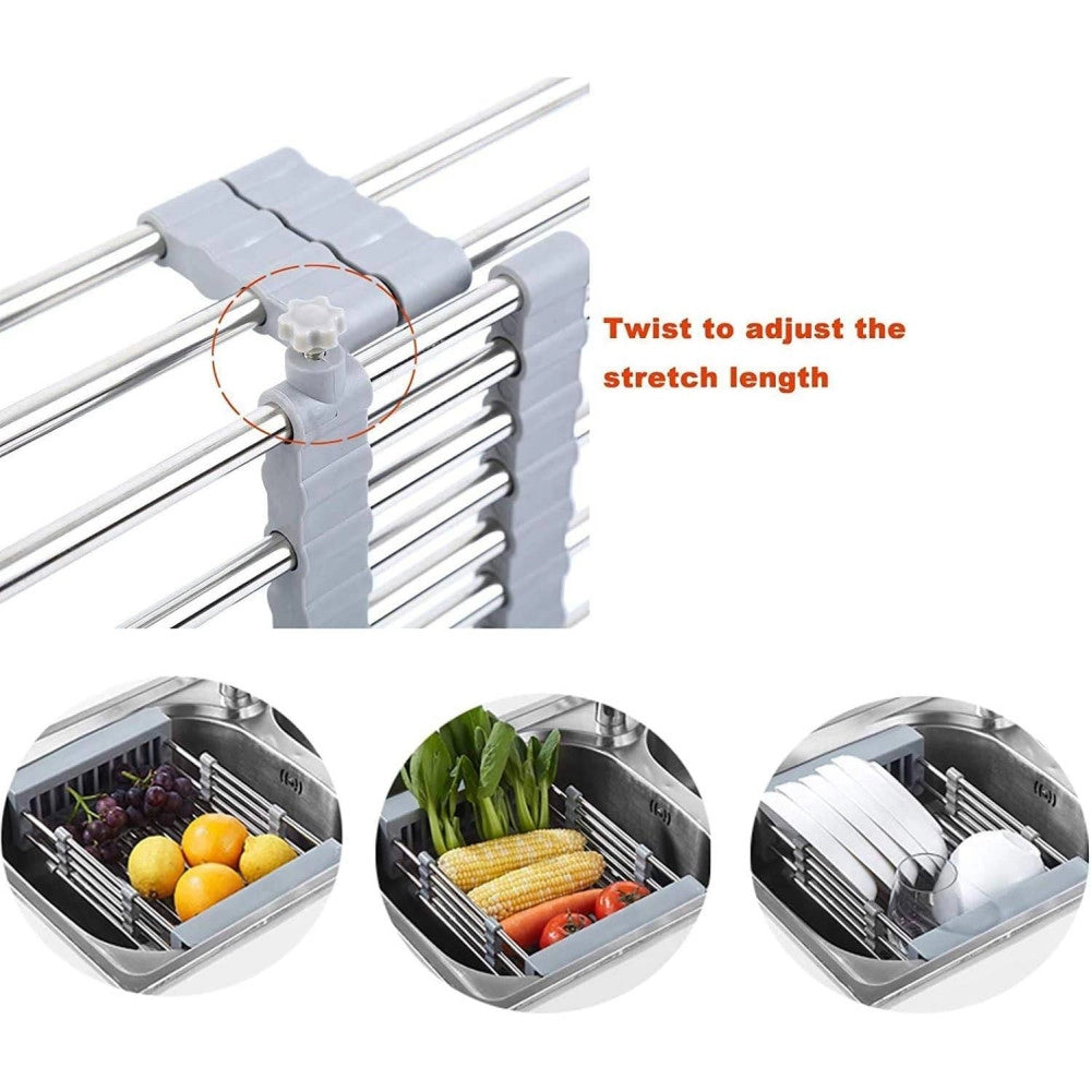 Trade Shop - Cestino Regolabile Per Lavello Scolapiatti Telescopico Cestello Stoviglie Cucina -