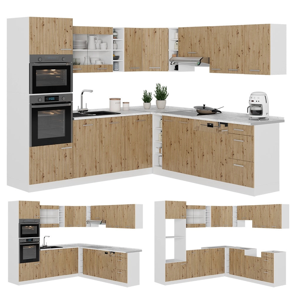 Cucina angolare completa R-Line Rovere artigianale/Bianco 247 x 237 cm, PL Rovere Vicco