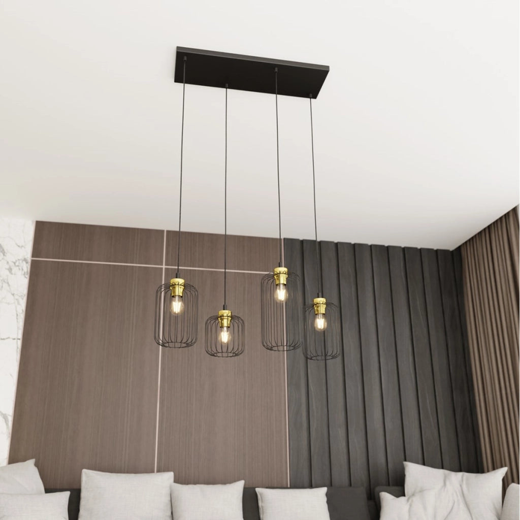 Lampada a sospensione Vander in acciaio nero e oro