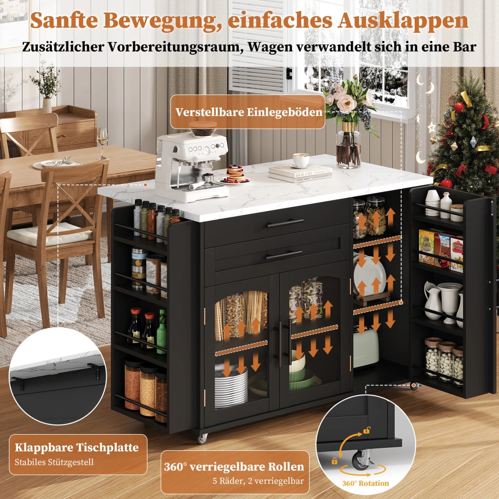 CARRELLO DA CUCINA con piano ribaltabile 120 x 45 (70) x 90 cm MDF nero