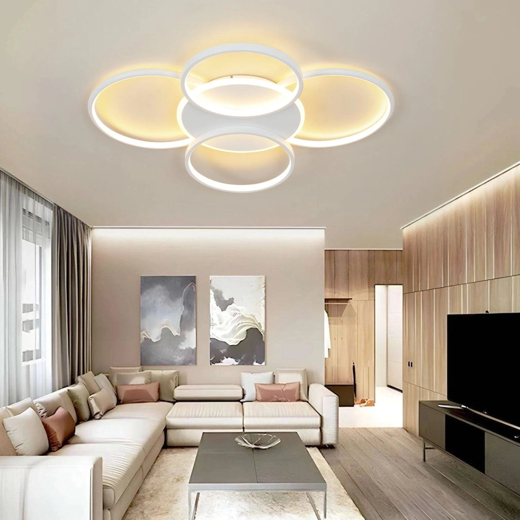 ZMH Lampada da soffitto plafoniera LED dimmerabile 5 anelli 70W telecomando per soggiorno ufficio