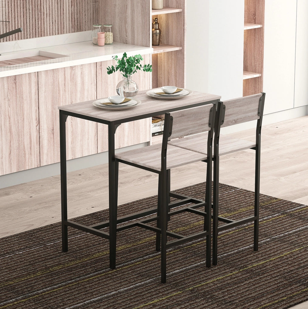 Set tavolo bar con 2 sgabelli in MDF naturale