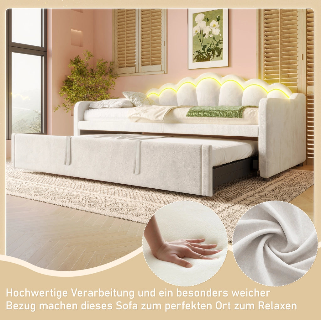 Letto estraibile in velluto beige 90x200 cm con LED