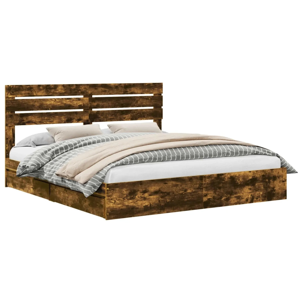 Letto con Contenitore con testiera Rovere fumé 180 x 200 cm