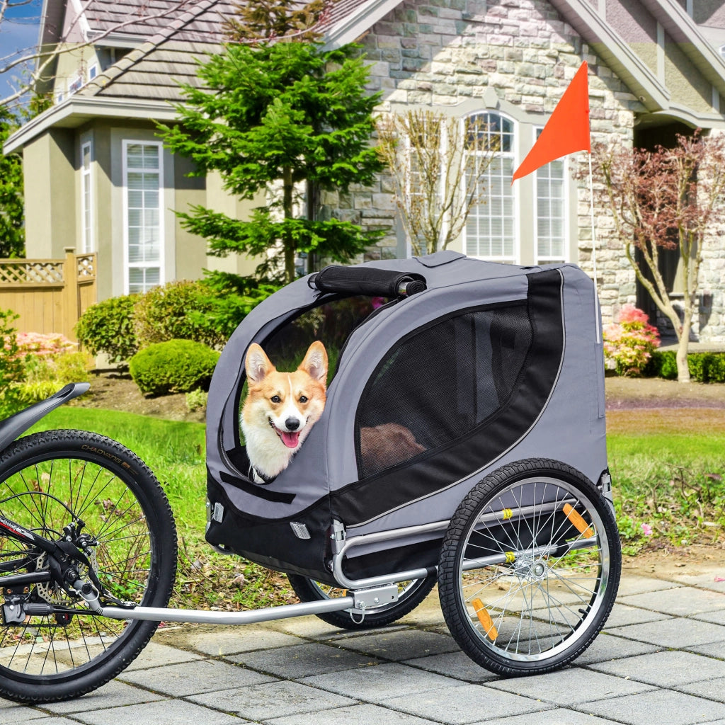 Rimorchio Bici per Cani ¨C zephmum ¨C Grigio e Nero, 130x73x90 cm