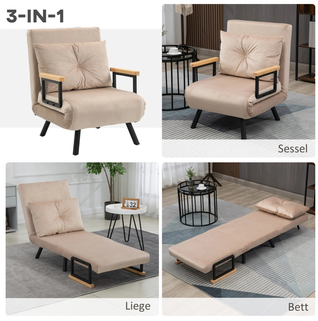 Poltrona letto beige in tessuto effetto velluto reclinabile