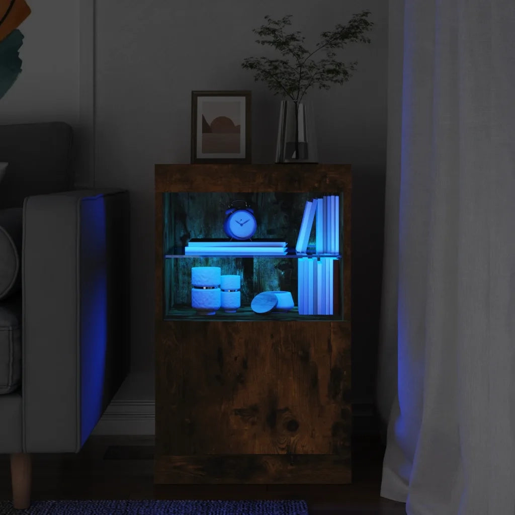 Credenza | Madia | Buffet da pranzo | Armadio da pranzo con Luci LED Rovere Fumo 41x37x67 cm