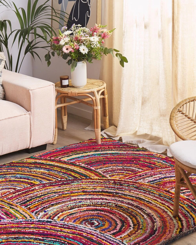 Tappeto di pezza in cotone Multicolore 160 x 230 cm Tappeto fatto a mano astratto boemo intrecciato