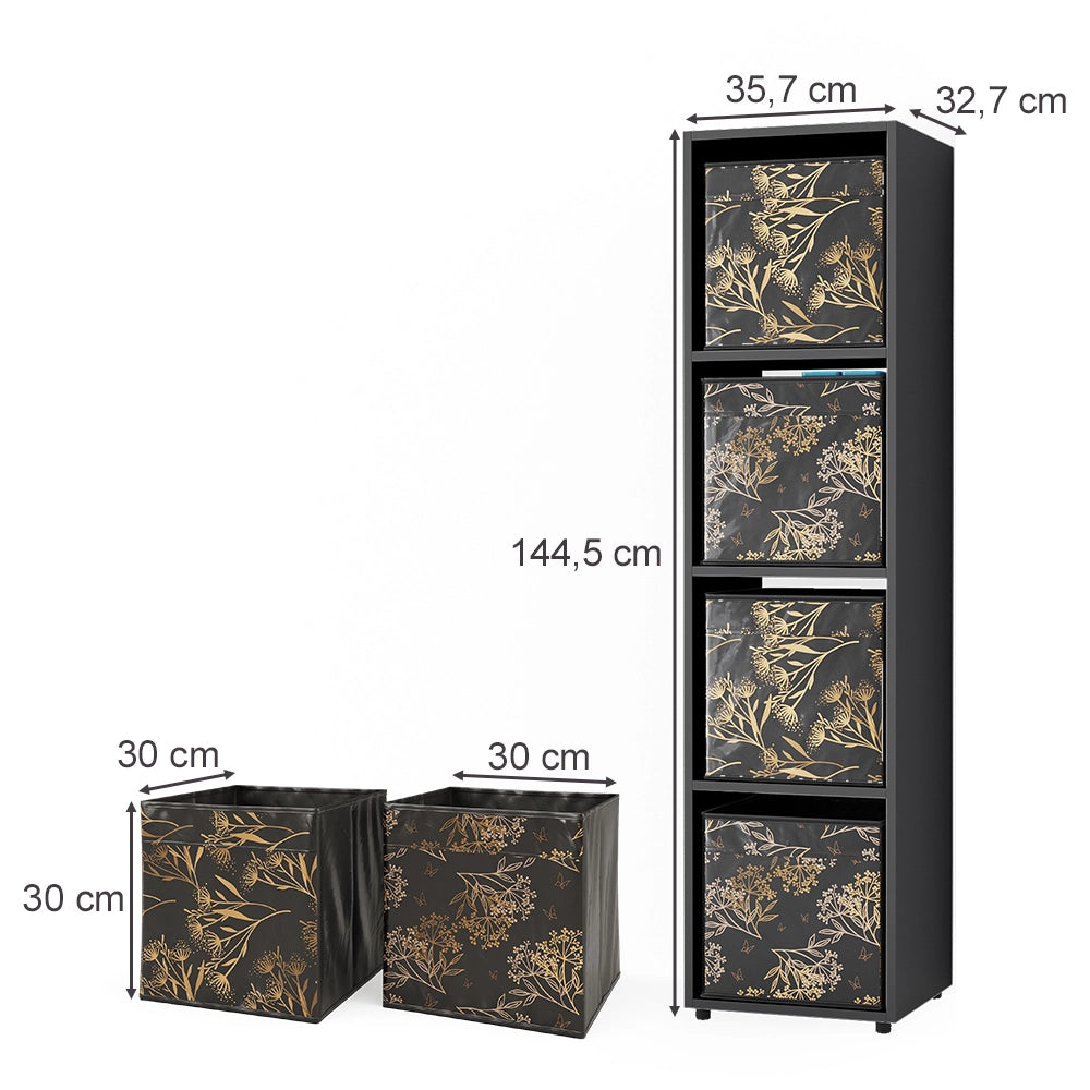 Vicco Scaffale Nero 142.5 x 36.2 cm con 2 scatole pieghevoli opt.1